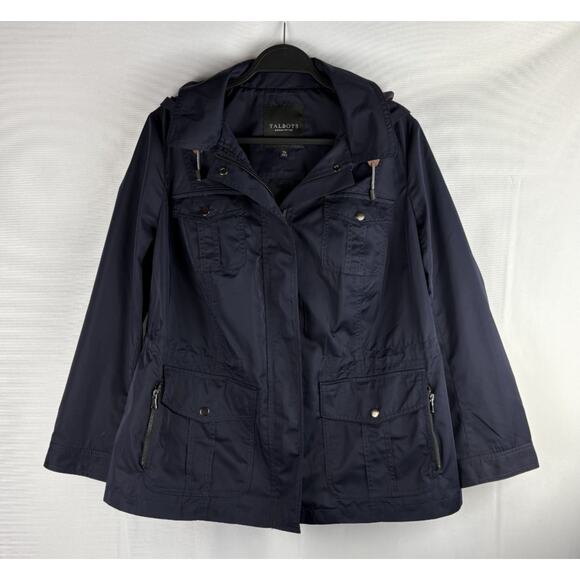 Talbots Rain Jacket Size 1XP Petite Midnight Blue Pockets Hood EUC - Picture 1 of 4